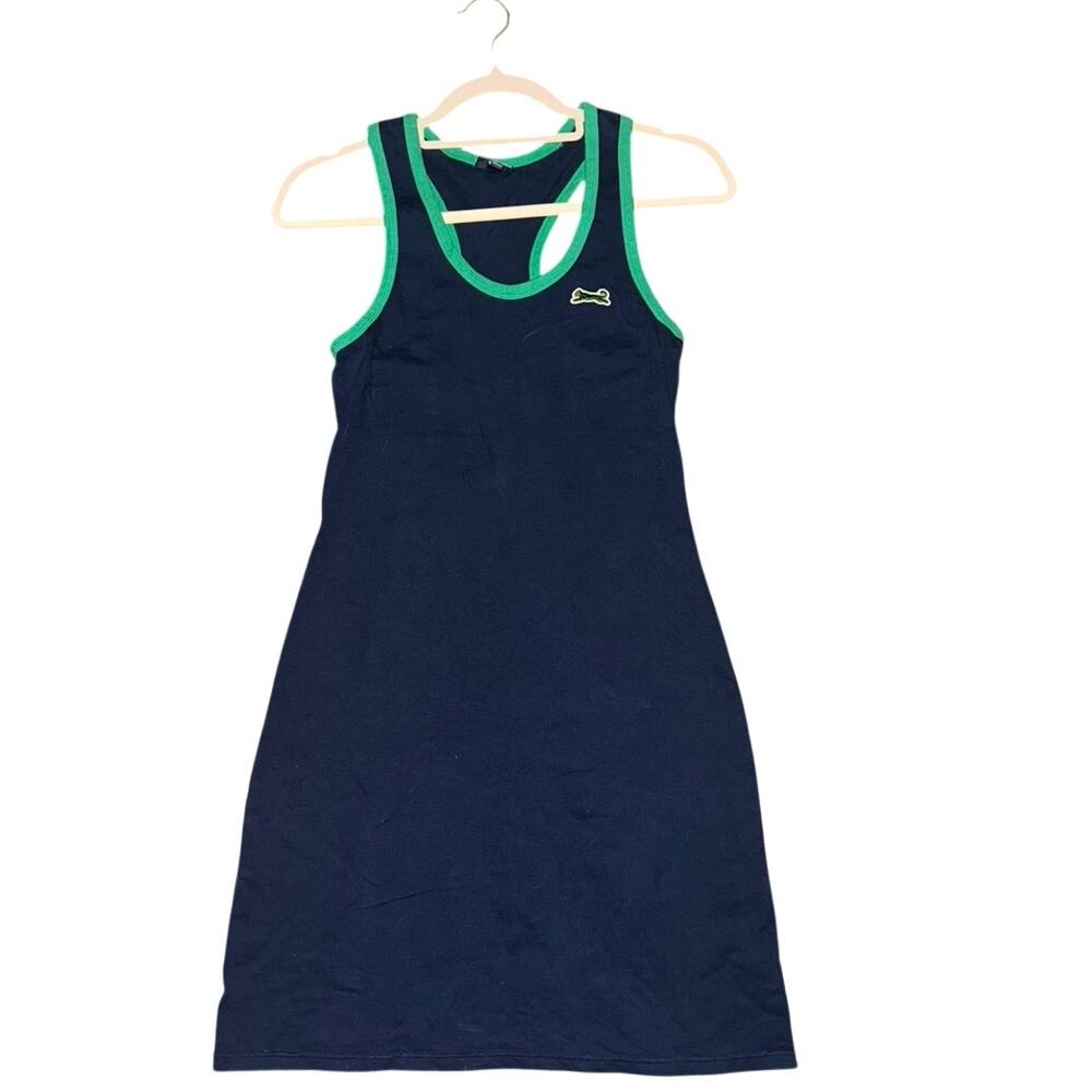 Le Tigre Navy Green Trim Solid Short Tank Dress Sleeveless Women's Size M
